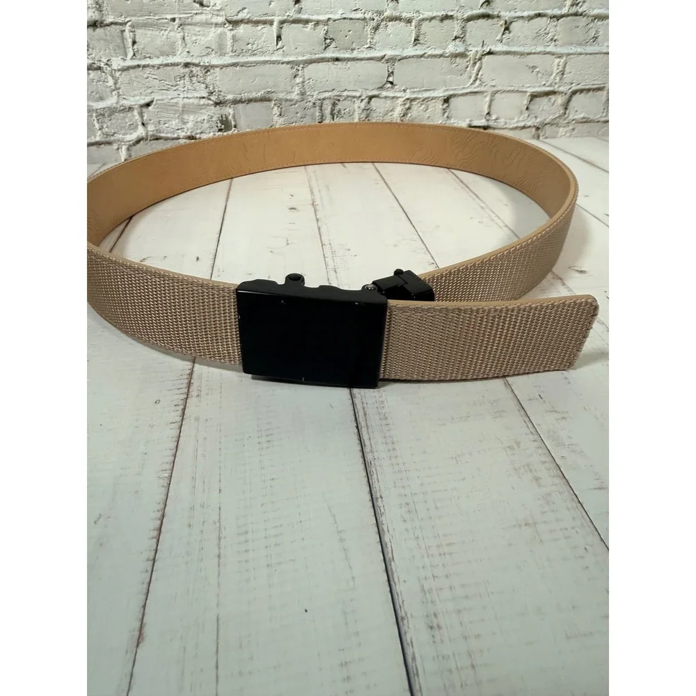 Mission Belt Mens Tan Nylon Ratchet Belt Black Buckle Topographic Map 42 Inch